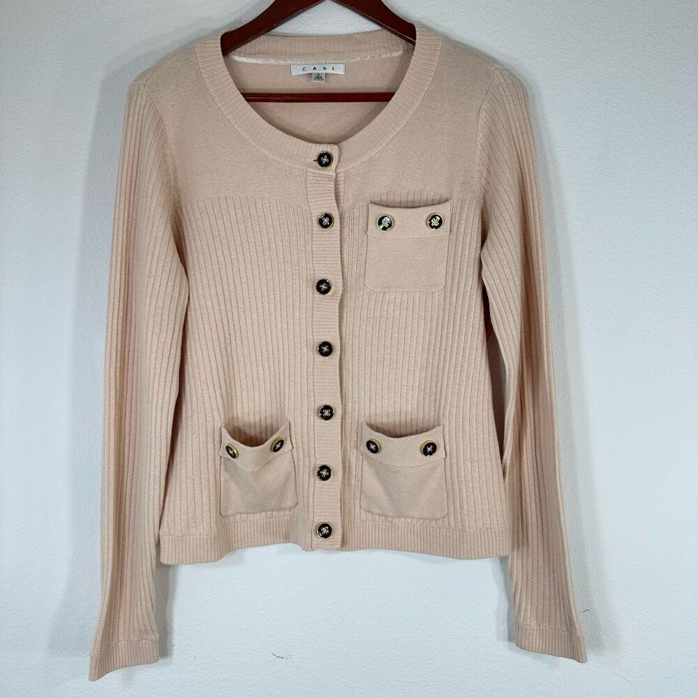 Cabi Cameo Cardigan Sweater Womens Large‎ Cotton Cashmere Blush Preppy Chic